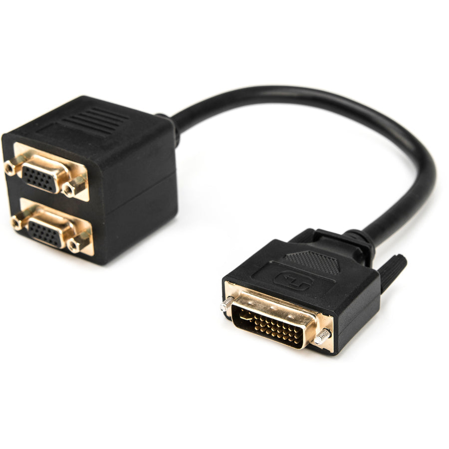 Rocstor Premium 1 Ft Dvi-I Analog To 2 X Vga Video Splitter Cable - M/F - Dvi-I (Single-Link) Male Video - Hd-15 Female Vga - 1Ft - Black - Dvi Cable To 2 X Vga Y Cable M/F