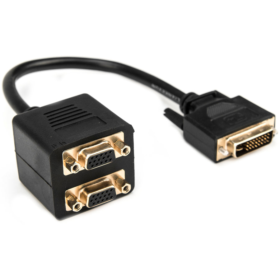 Rocstor Premium 1 Ft Dvi-I Analog To 2 X Vga Video Splitter Cable - M/F - Dvi-I (Single-Link) Male Video - Hd-15 Female Vga - 1Ft - Black - Dvi Cable To 2 X Vga Y Cable M/F