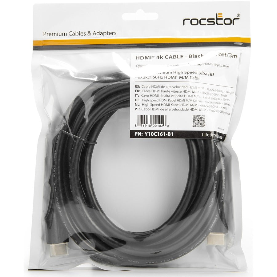 Rocstor Premium 10 Ft 4K High Speed Hdmi To Hdmi M/M Cable - Ultra Hd Hdmi 2.0 Supports 4K X 2K At 60Hz With Resolutions Up To 3840X2160P And 18Gbps Bandwidth - Hdmi 2.0 To Hdmi 2.0 Male/Male - Hdmi 2.0 For Hdtv, Dvd Player, Stereo Receiver, Digital Signa