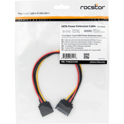 Rocstor Premium 12In 15 Pin Sata Power Extension Cable - 12In - Sata Cable 15 Pin Sata Power