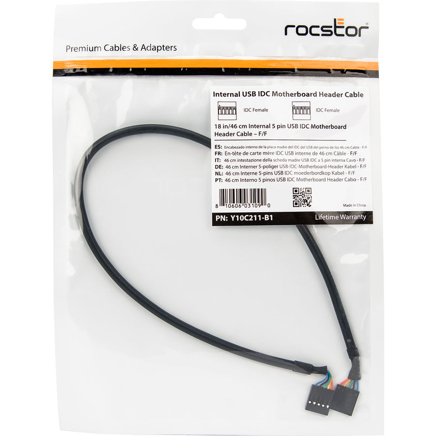 Rocstor Premium 18In Internal 5 Pin Usb Idc Motherboard Header Cable - Idc Female - Idc Female - Black