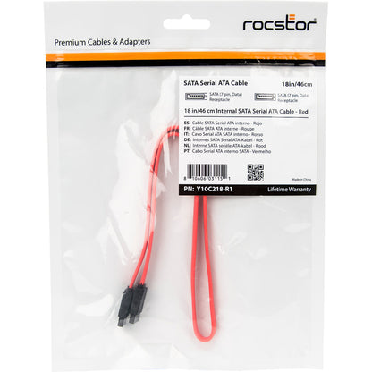 Rocstor Premium 18In Sata Serial Ata Cable - Sata - 18In - 1 X Female Sata - 1 X Female Sata - Red