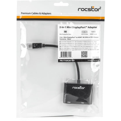 Rocstor Premium 2-In-1 Mini Displayport To Hdmi 4K 30Hz Or Vga Adapter Converter