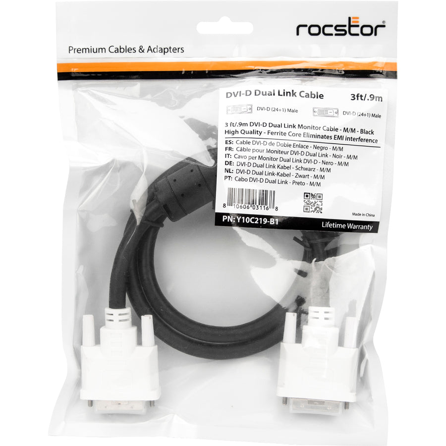 Rocstor Premium 3 Ft Dvi-D Dual Link Cable - M/M - 3Ft - Black - Video Monitor Cable