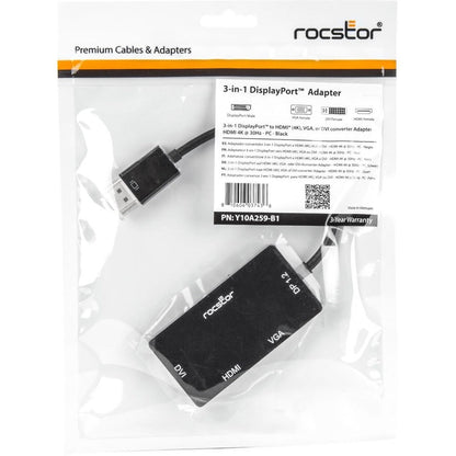 Rocstor Premium 3-In-1 Displayport To Hdmi (4K), Vga, Or Dvi Converter Adapter