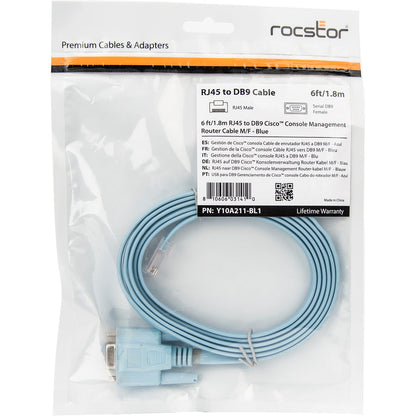 Rocstor Premium 6 Ft Cisco&Reg; Console Router Cable - Rj45 (M) - Db9 (F) - Rj-45 Male Network - Db-9 Female Serial - Blue - Blue Cisco Router Cable - M/F