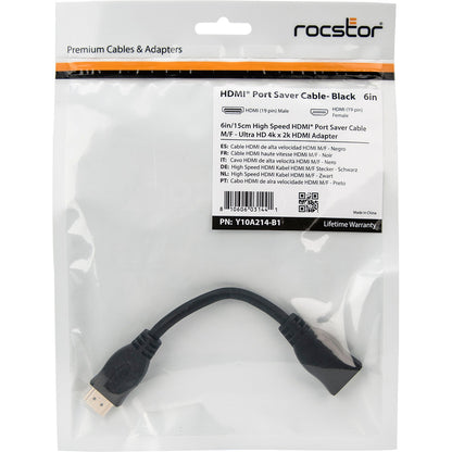 Rocstor Premium 6In High Speed Hdmi Port Saver Cable M/F - Ultra Hd 4K X 2K Hdmi Cable - Hdmi - 1 X Hdmi Female - 1 X Hdmi Male - Black Extension Cable