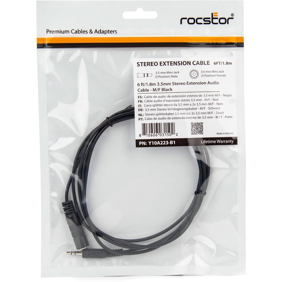 Rocstor Premium Audio Cable - Mini-Phone Stereo 3.5 Mm (Female) - Mini-Phone Stereo 3.5 Mm (Male) - 6Ft / 1.8M - Mini-Phone Male - Mini-Phone Female Audio - 6Ft / 1.8M Phone 3.5Mm M/F