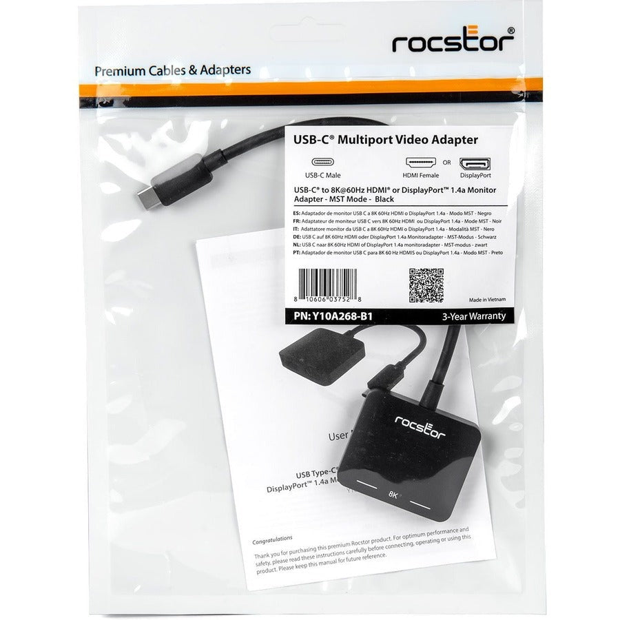 Rocstor Premium Usb C To Hdmi 2.0 Or Displayport 1.4A Monitor Adapter - Mst Mode