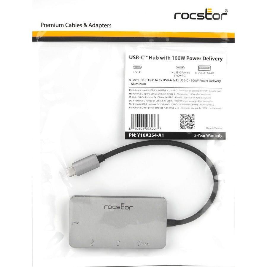 Rocstor Premium Usb-C To Usb-A Hub With 100W Power Delivery