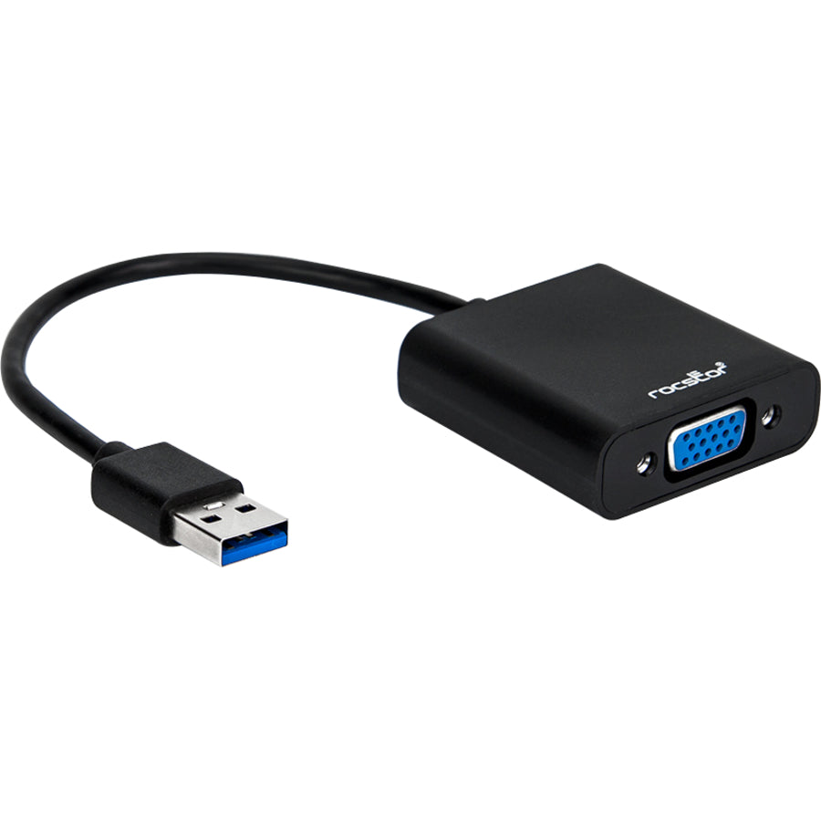 Rocstor Premium Usb To Vga Adapter - Usb 3.0 To Vga External Usb Video Graphics Adapter For Pc - Resolutions Up To 1920X1200 1080P- 1X Usb 3.0 Type A Male, 1 X Vga Female - 6" - Black - Compatible With Pc Usb Graphics Card Adapter