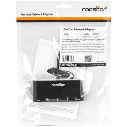 Rocstor Usb-C To 3-Port Usb-A, Usb-C & Rj45 Multiport Adapter - Usb 3.0 Hub