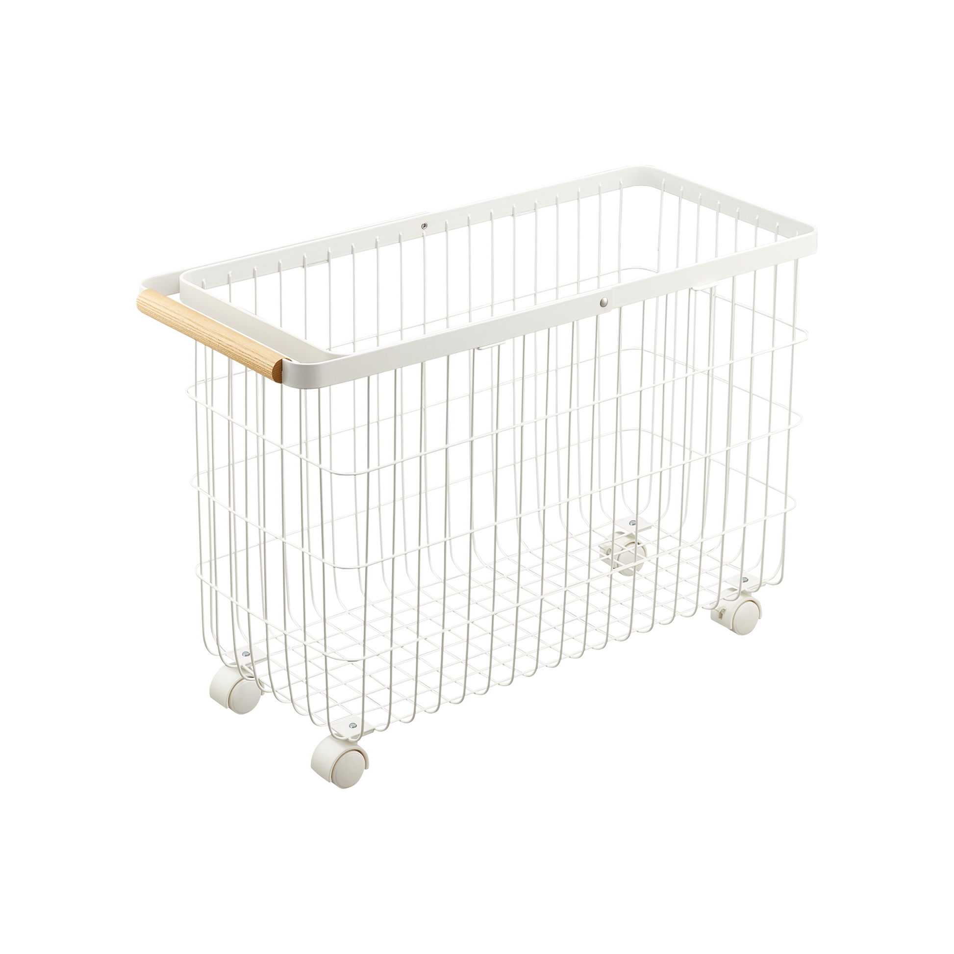 Rolling Wire Basket (15" H) - Steel + Wood