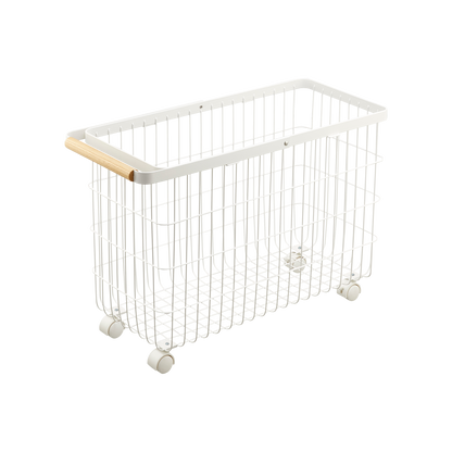 Rolling Wire Basket (15" H) - Steel + Wood