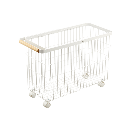 Rolling Wire Basket (15" H) - Steel + Wood