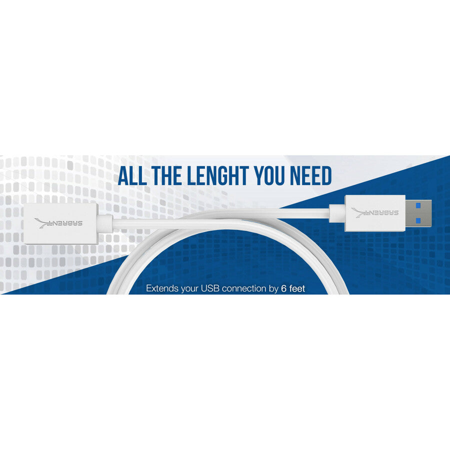 Sabrent 22Awg Usb 3.0 Extension Cable - A-Male To A-Female [White] 6 Feet