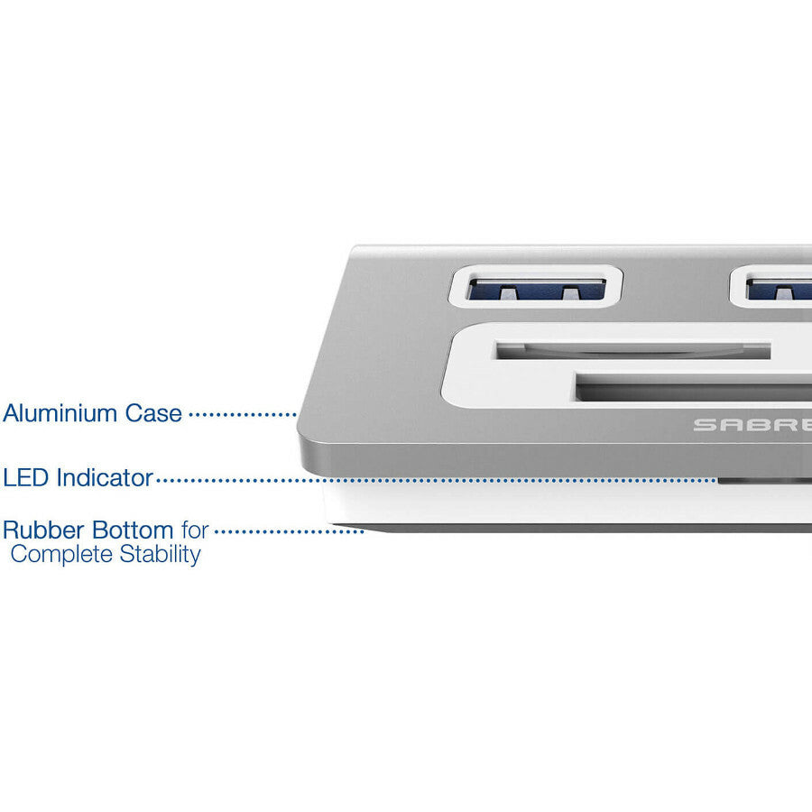 Sabrent 3 Port Aluminum Usb 3.0 Hub With Multi-In-1 Card Reader (12" Cable)