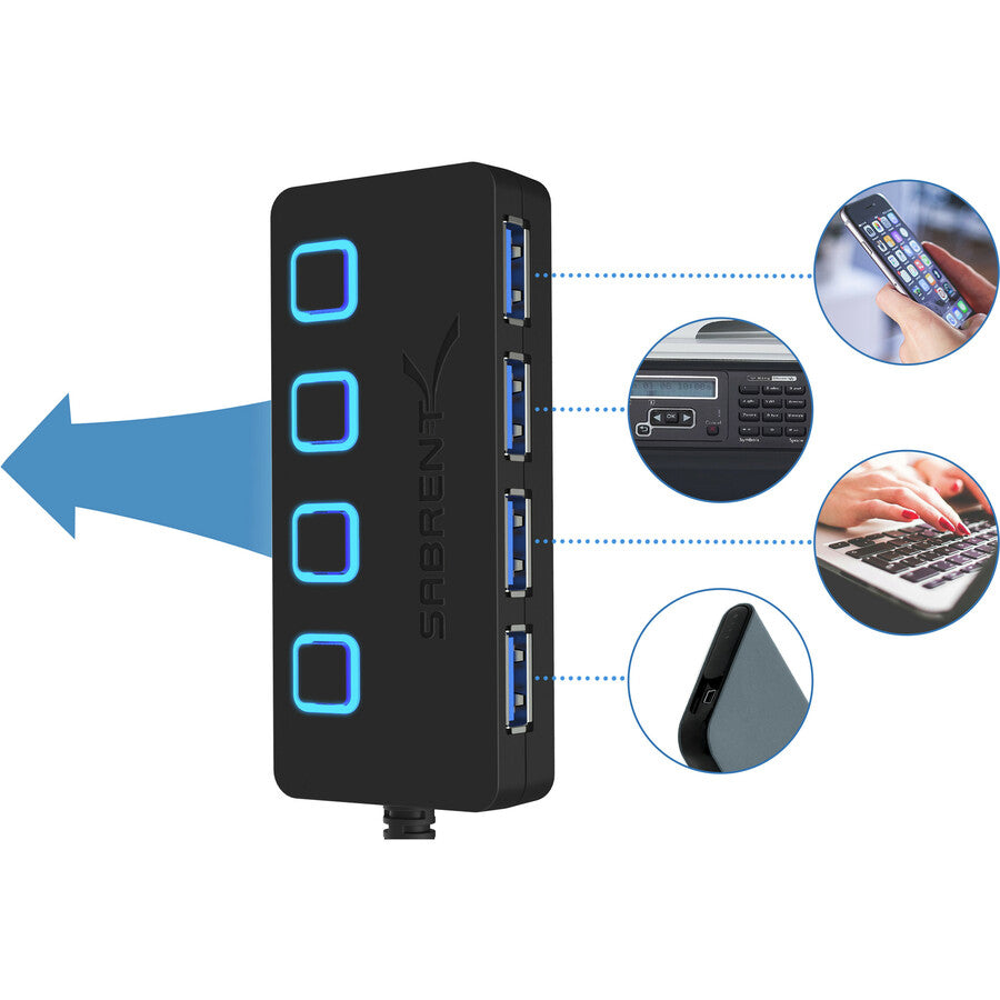 Sabrent 4 Port Usb 3.0 Hub With Power Switches