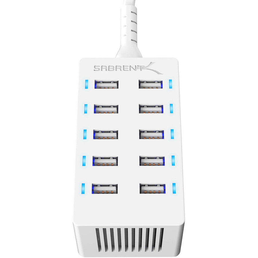 Sabrent 60 Watt (12 Amp) 10 Port Desktop Smart Usb Rapid Charger | White