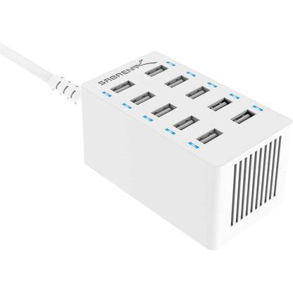 Sabrent 60 Watt (12 Amp) 10 Port Desktop Smart Usb Rapid Charger | White