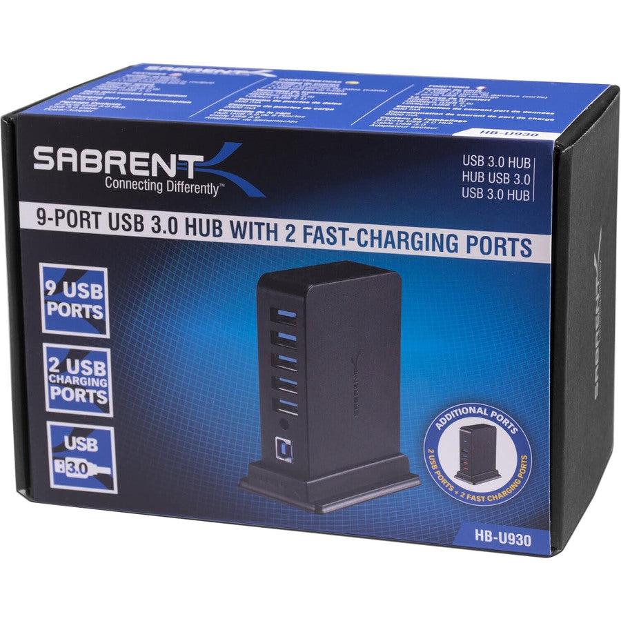 HB-U930-PK20 Sabrent 7 Port Usb 3.0 Hub + 2 Charging Ports With