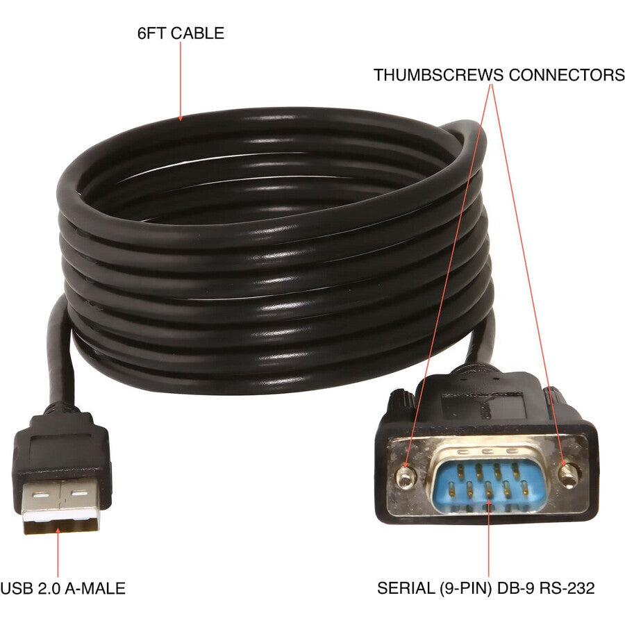 Sabrent Usb 2.0 To Serial (9-Pin) Db-9 Rs-232 Adapter Cable 6Ft Cable