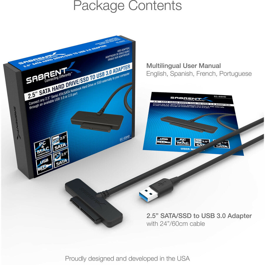 Sabrent Usb 3.0 To Ssd / 2.5-Inch Sata Hard Drive Adapter EC-SSHD