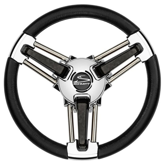 Schmitt Marine Burano Wheel 14" 3/4" Tapered Shaft Black Polyurethane w/Stainless Spoke Includes Center Cap/Nut