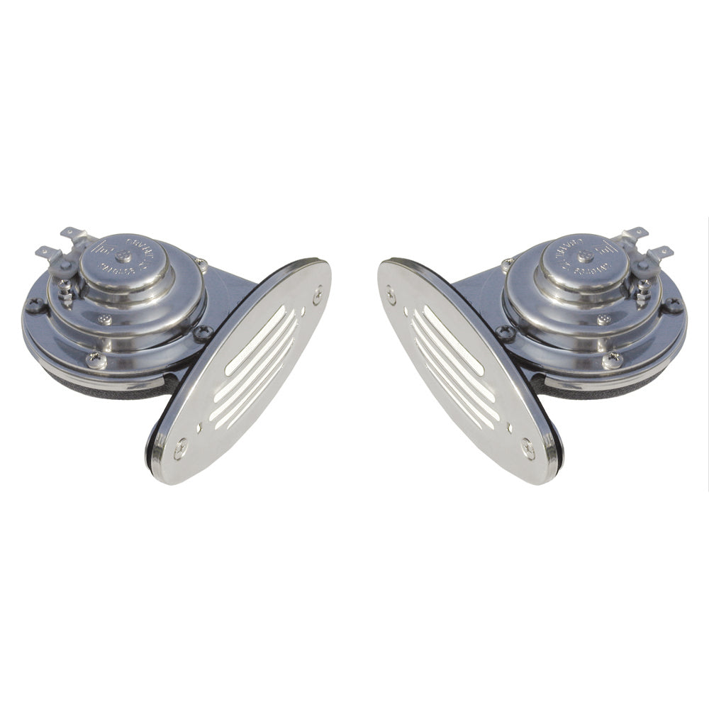 Schmitt Marine Mini Stainless Steel Dual Drop-In Horn w/Stainless Steel Grills High &amp; Low Pitch