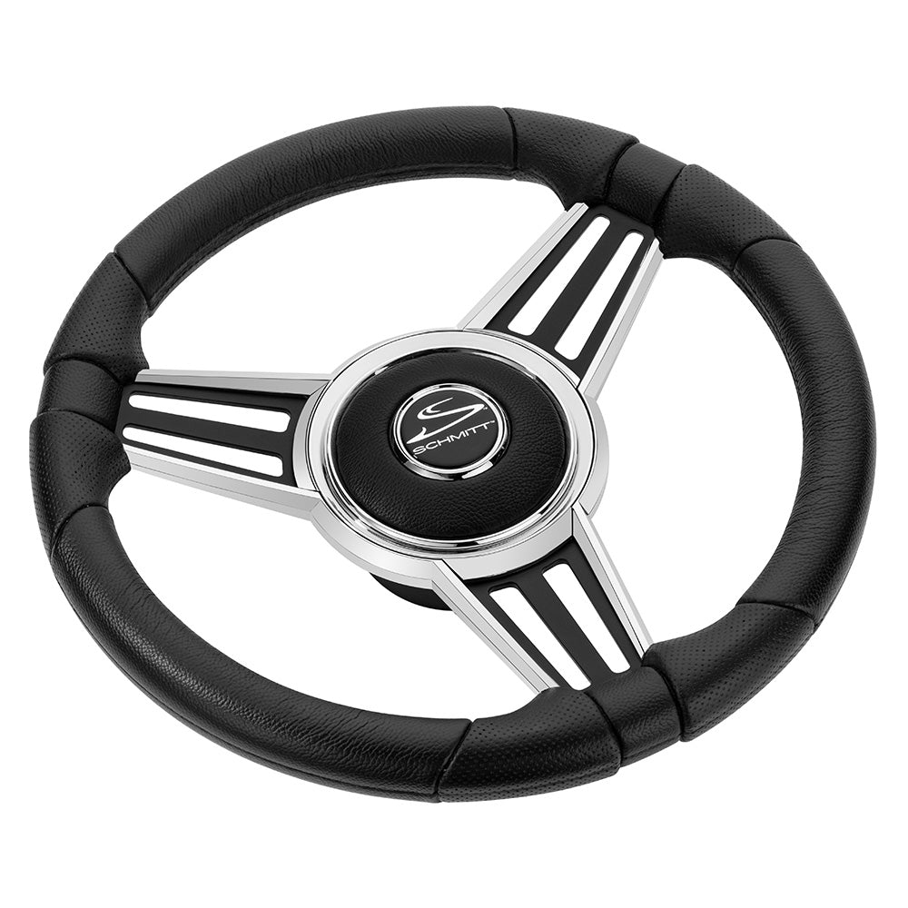 Schmitt Marine PU30 14" Wheel - Chrome Cap &amp; Spoke Inserts - Black Spokes - 3/4" Tapered Shaft