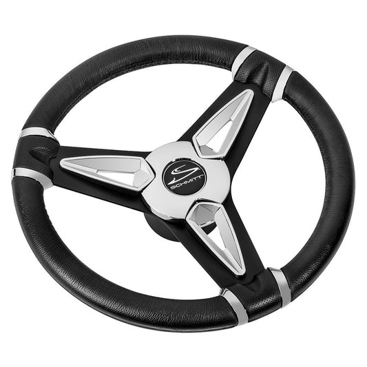 Schmitt Marine PU50 14" Wheel - Chrome Cap &amp; Spoke Inserts - Black Spokes - 3/4" Tapered Shaft