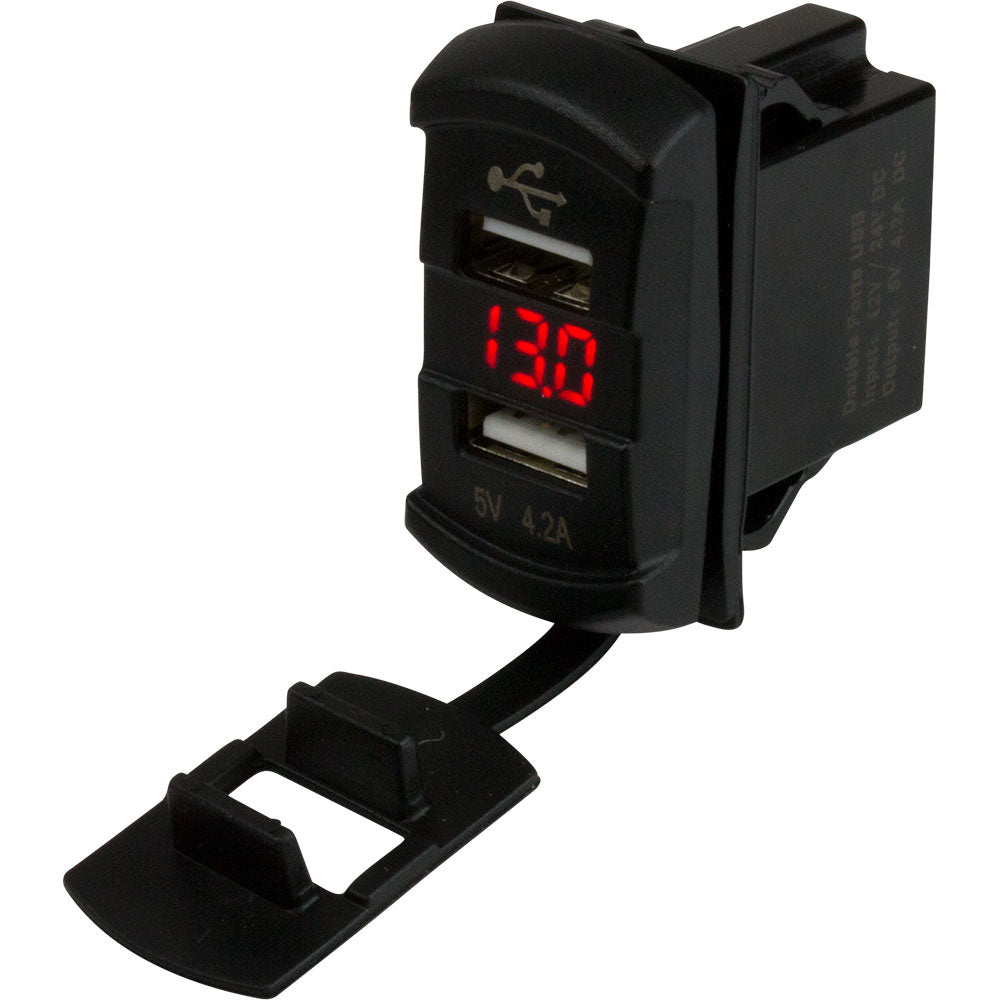 Sea-Dog Dual USB Rocker Switch Style Voltmeter w/Hidden Display