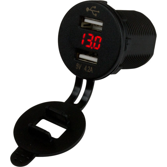 Sea-Dog Dual USB Socket/Voltmeter w/Hidden Display