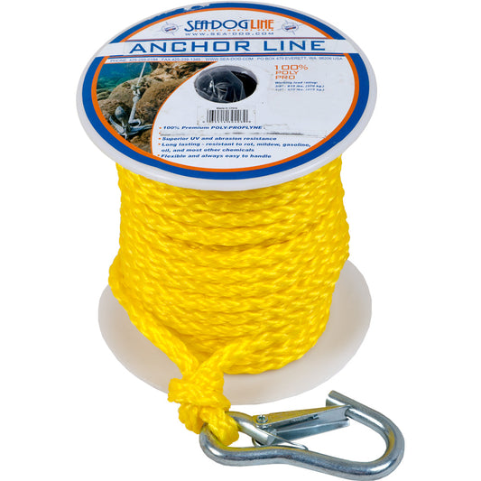Sea-Dog Poly Pro Anchor Line w/Snap - 3/8" x 75&#39; - Yellow