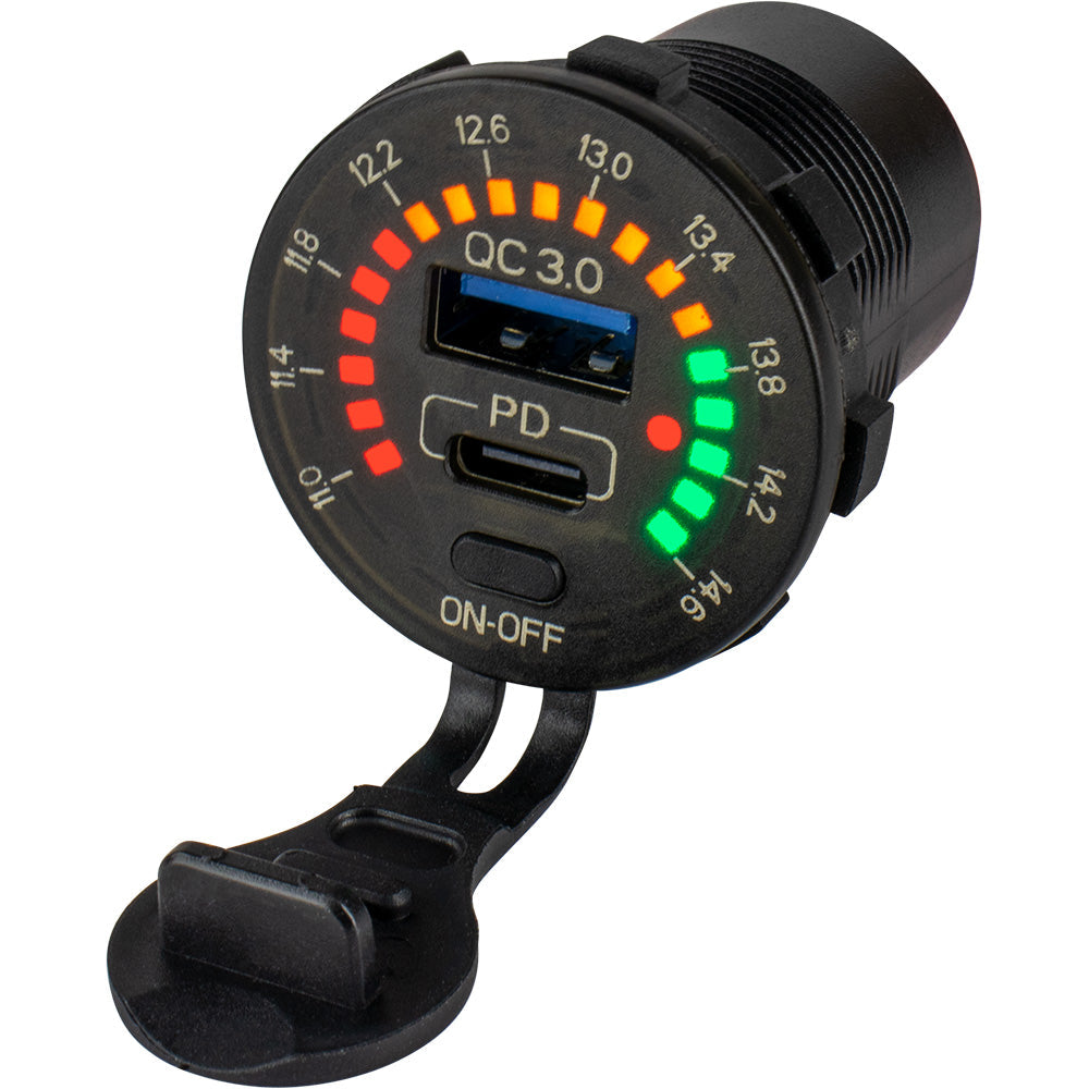 Sea-Dog Round Rainbow Voltmeter w/USB &amp; USB-C Power Socket