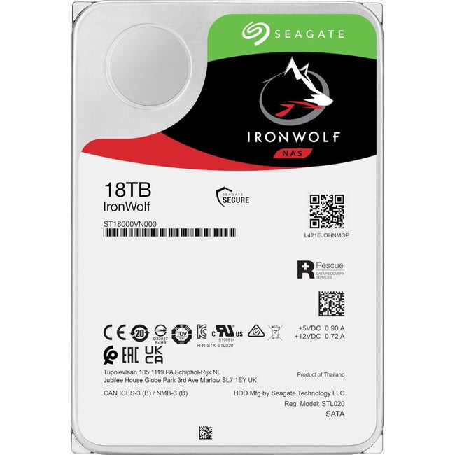 Seagate Ironwolf St18000Vn000 18 Tb Hard Drive - 3.5" Internal - Sata (Sata/600) - Conventional Magnetic Recording (Cmr) Method ST18000VN000