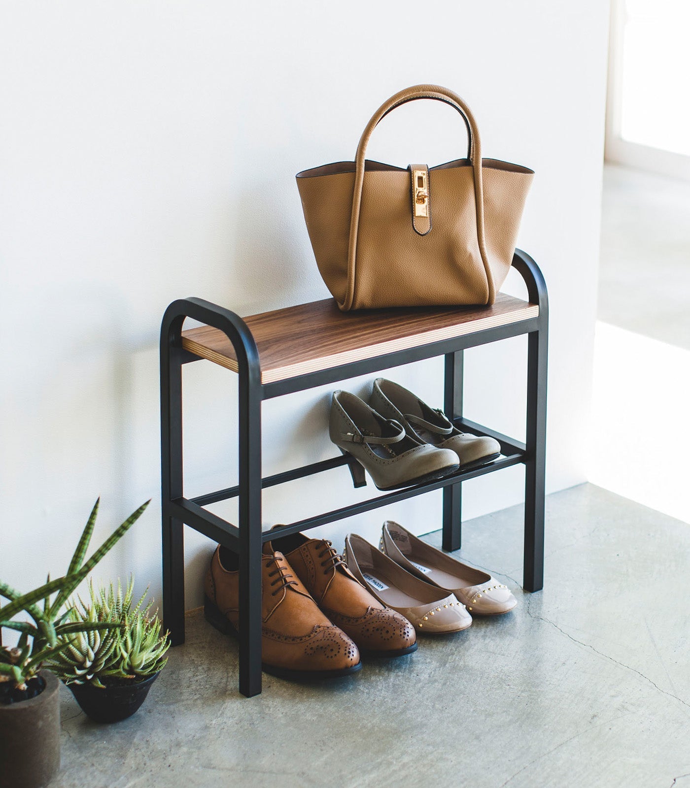 Shoe Organizer & Bench (18" H) - Steel + Wood