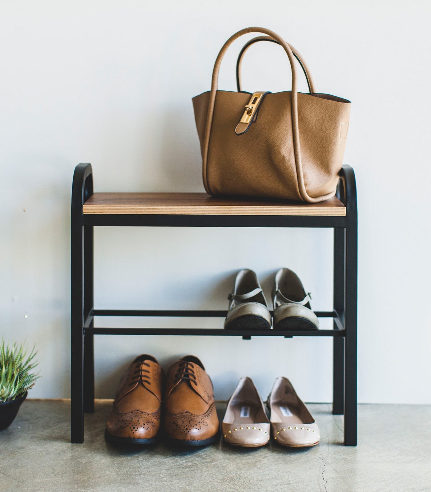 Shoe Organizer & Bench (18" H) - Steel + Wood