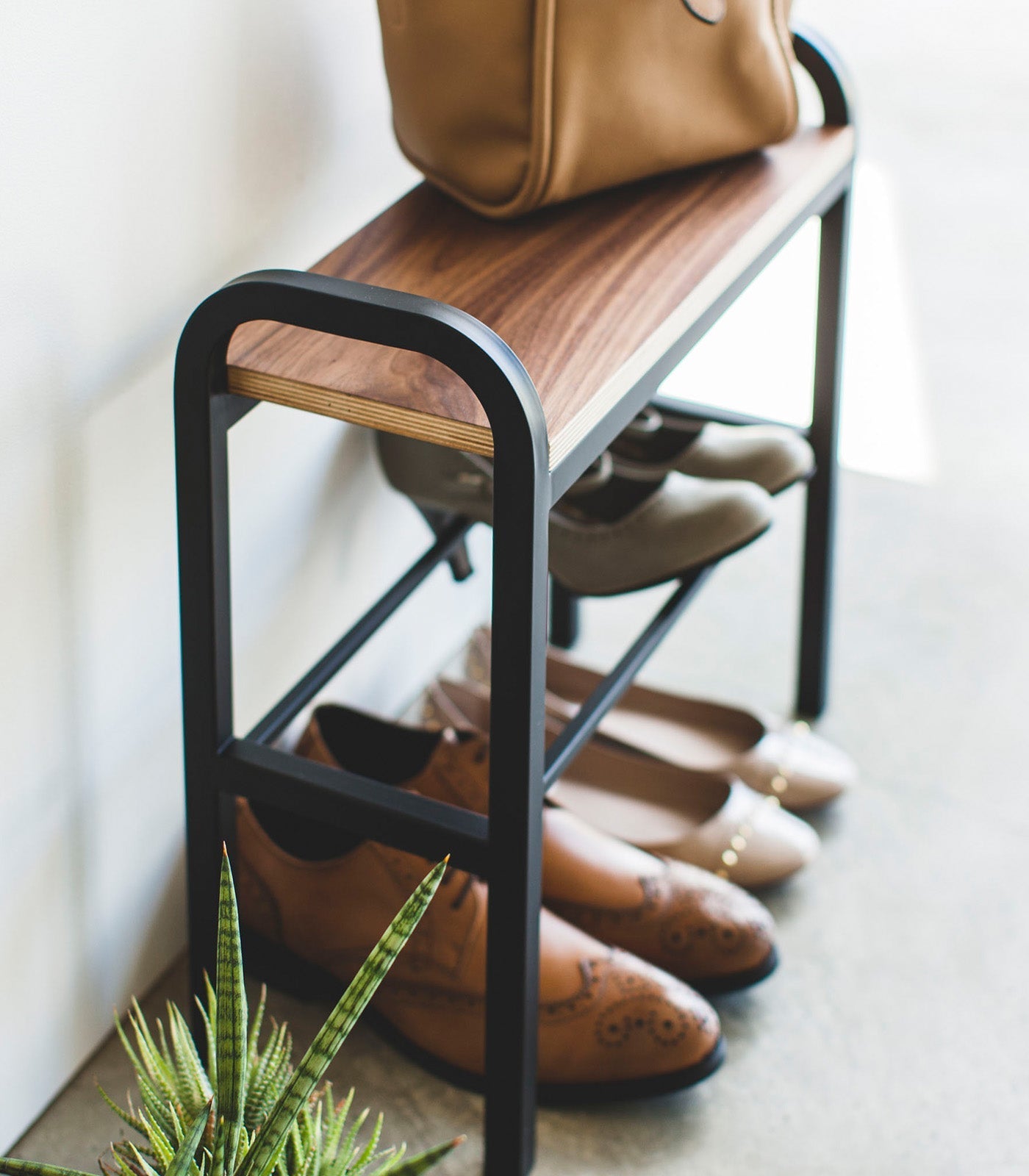 Shoe Organizer & Bench (18" H) - Steel + Wood