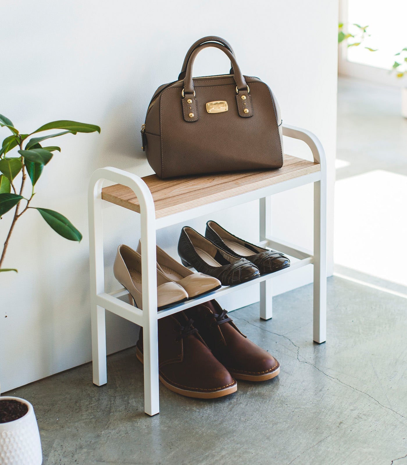 Shoe Organizer & Bench (18" H) - Steel + Wood