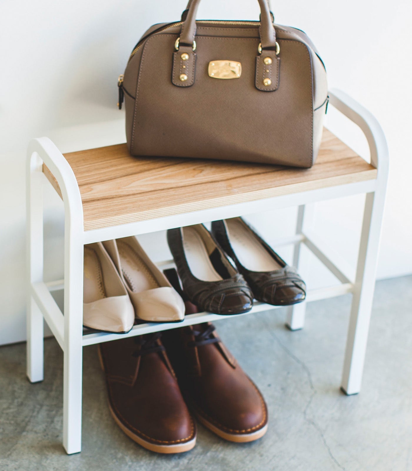 Shoe Organizer & Bench (18" H) - Steel + Wood