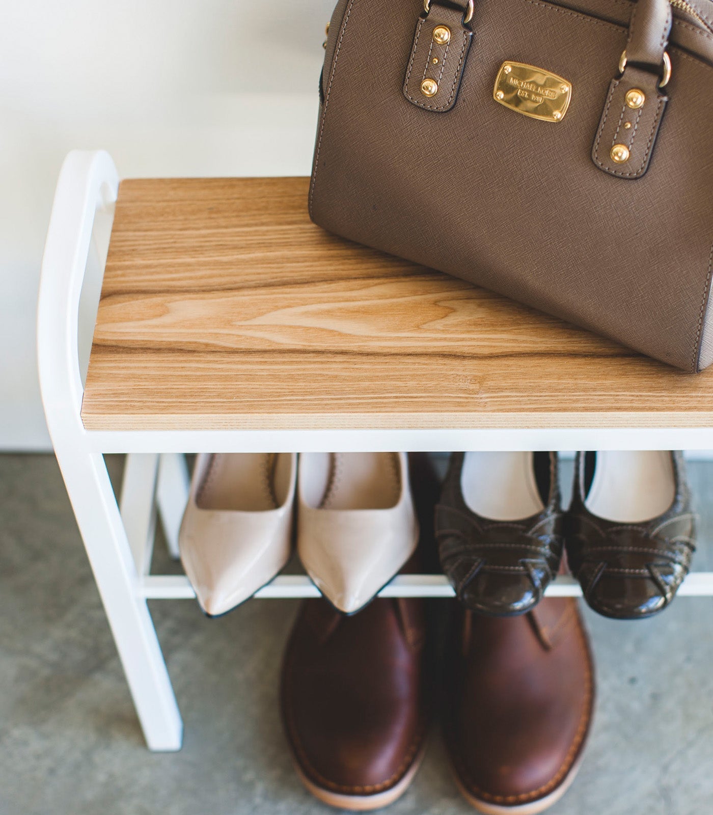 Shoe Organizer & Bench (18" H) - Steel + Wood