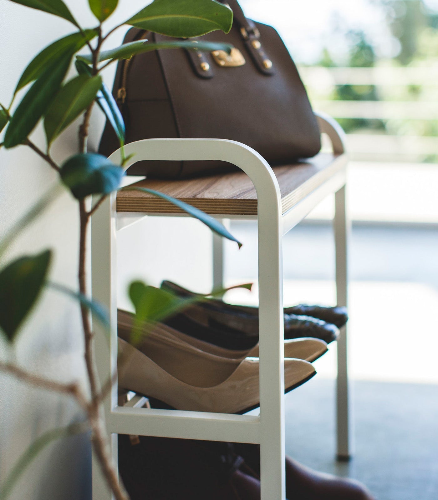 Shoe Organizer & Bench (18" H) - Steel + Wood