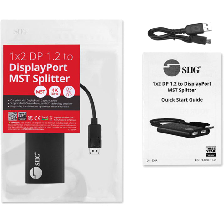 Siig 4K 1X2 Displayport 1.2 To Displayport Mst Splitter