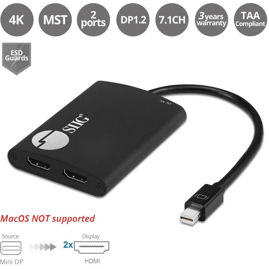 Siig 4K 2 Ports Mini Displayport 1.2 To Hdmi Mst Splitter