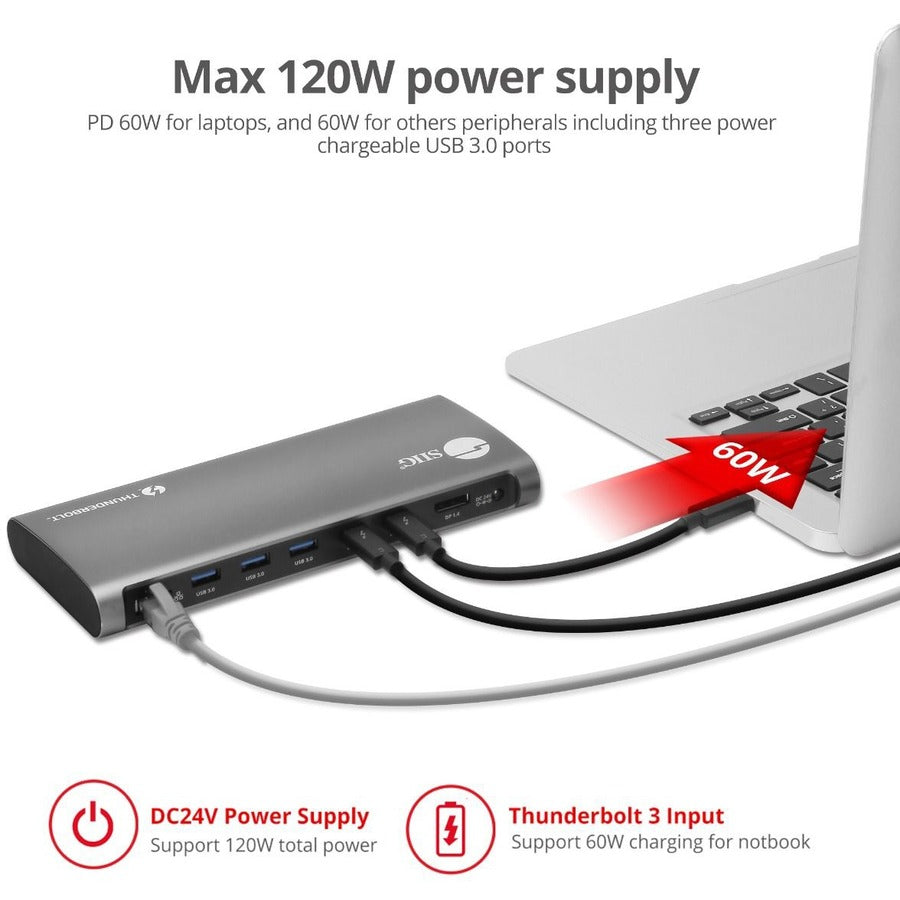 Siig Thunderbolt 3 To Dual 4K Monitor Docking Station With Pd - Titan Ridge - Usb C Dp Alt Compatible