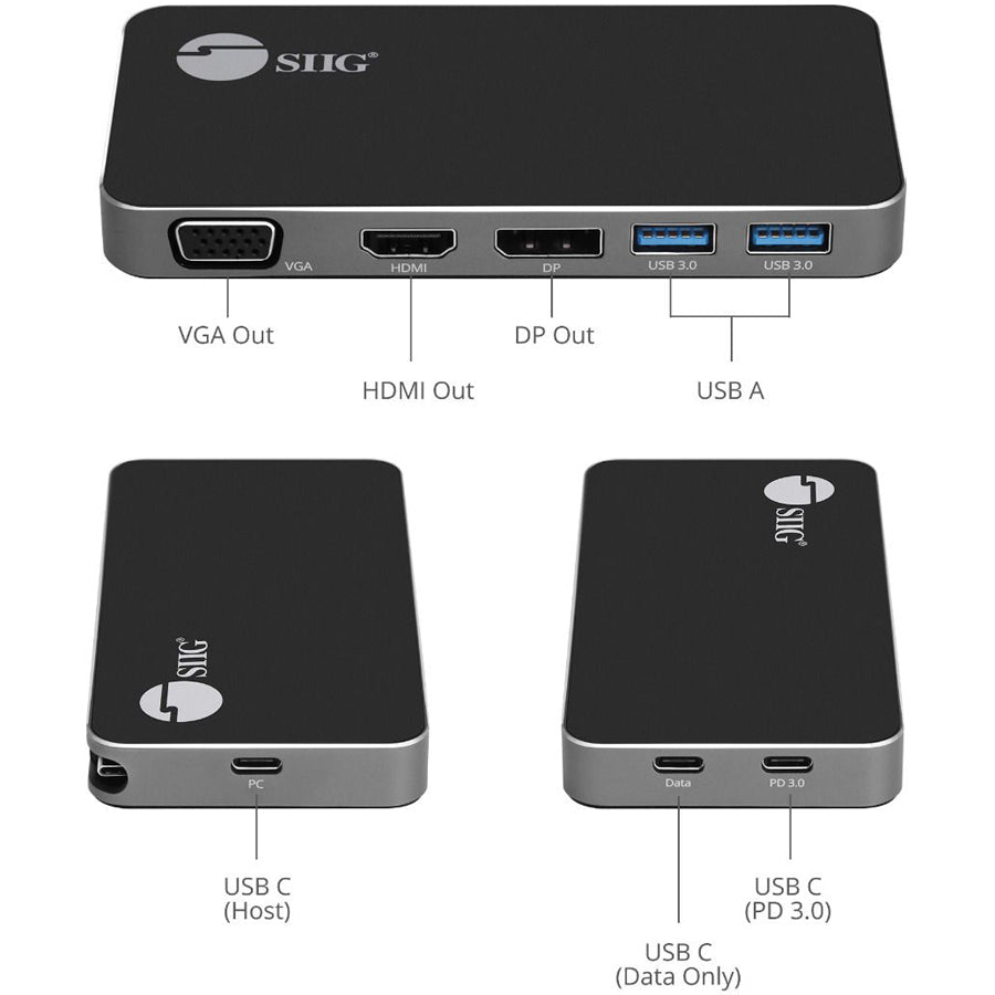 Siig Triple Display Usb-C Mst Video Travel Docking With 100W Pd Pass Through