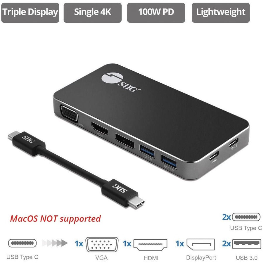 Siig Triple Display Usb-C Mst Video Travel Docking With 100W Pd Pass Through