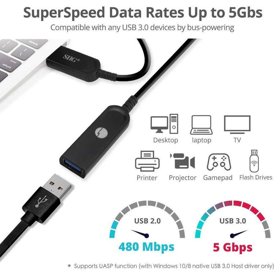 Siig Usb 3.0 Aoc Male To Female Active Cable - 30M