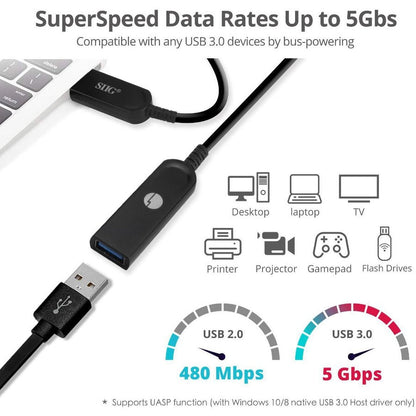 Siig Usb 3.0 Aoc Male To Female Active Cable - 30M